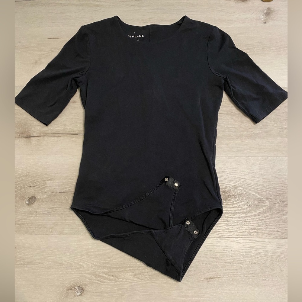 Everlane Short-Sleeve Crew Neck Bodysuit, Black, Size Small - Picture 2 of 7